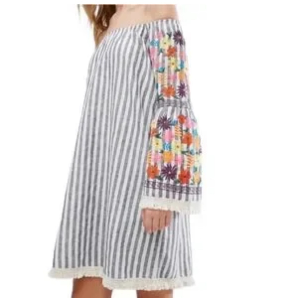 Philosophy Embroidered Linen Blend Boho Peasant Stripe Dress Size Large